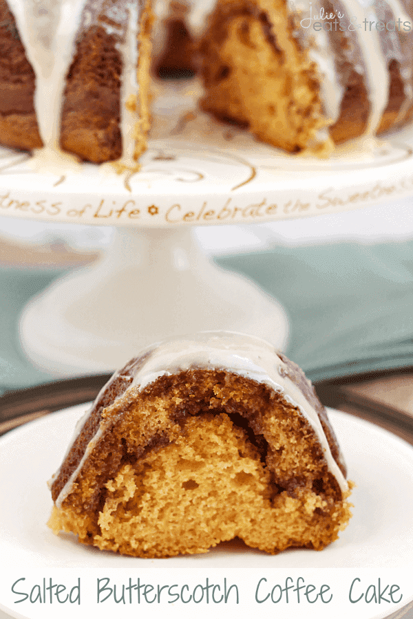 Salted Butterscotch Coffee Cake ~ Moist Butterscotch Cake with a Cinnamon Swirl and Salted Butterscotch Glaze!