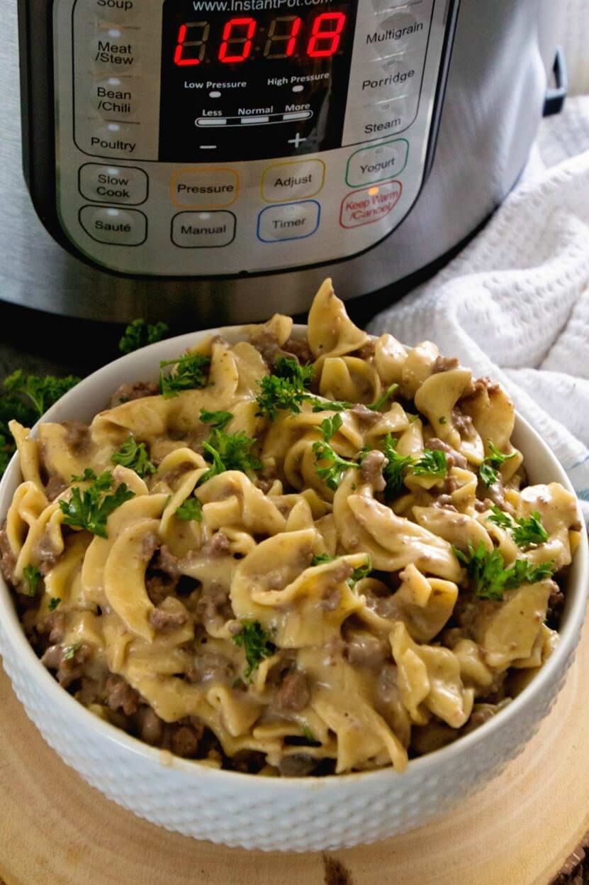 Instant Pot {Pressure Cooker} Hamburger Stroganoff ~ Our Favorite Meal Now in the Instant Pot! Only One Dish to Clean and You Have an Easy Dinner Recipe!