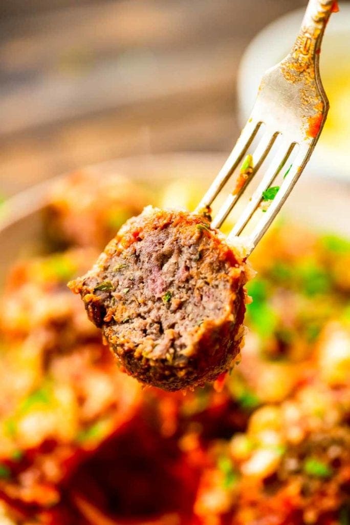 Meatball on fork