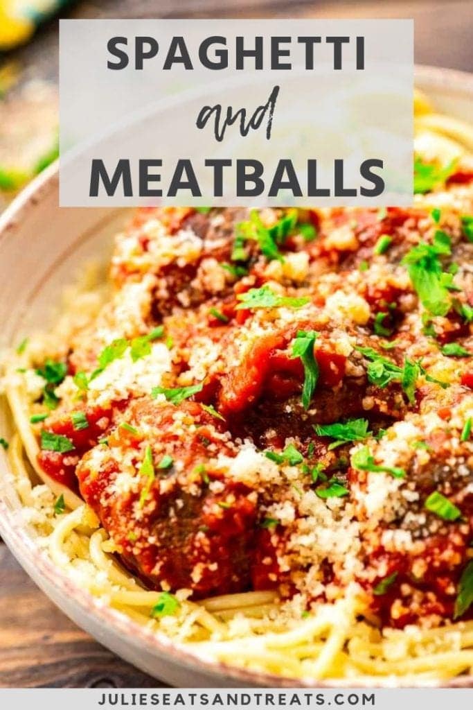 Spaghetti and meatballs in a cream bowl