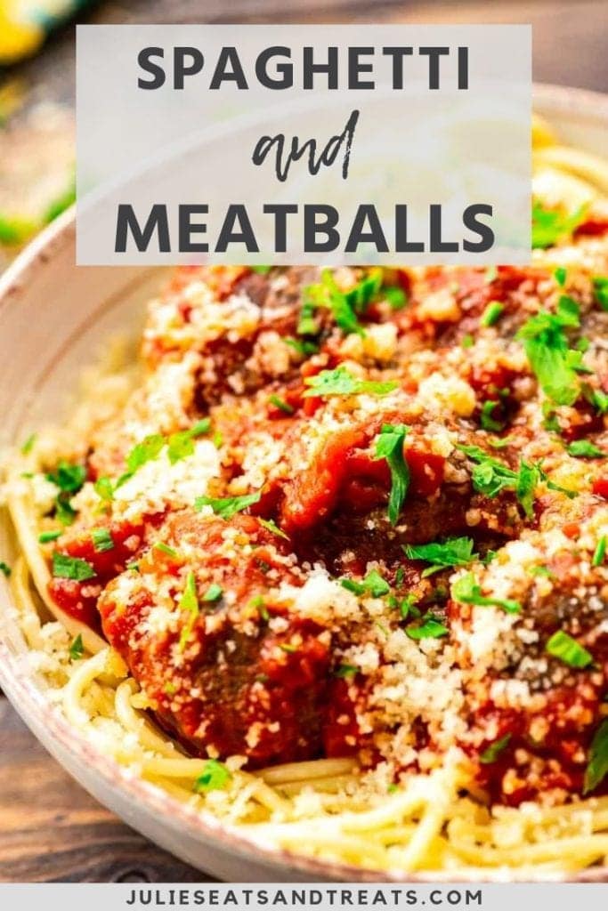 Spaghetti and meatballs in a cream bowl