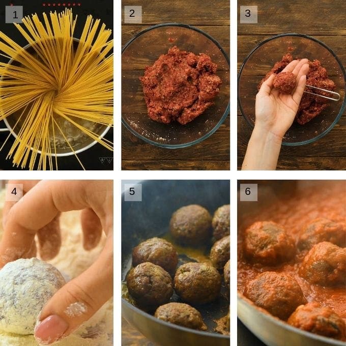 spaghetti and meatballs collage