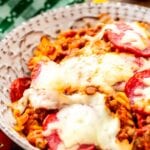 Crock pot pizza pasta in bowl