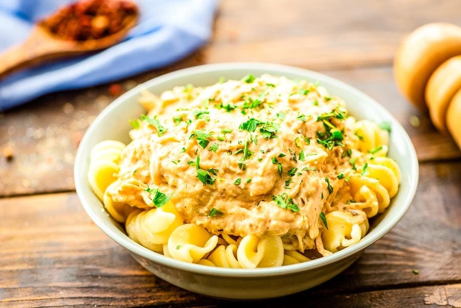 Bowl of CrockPot Italian Chicken