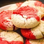 Christmas cake mix cookies stacked on a plate