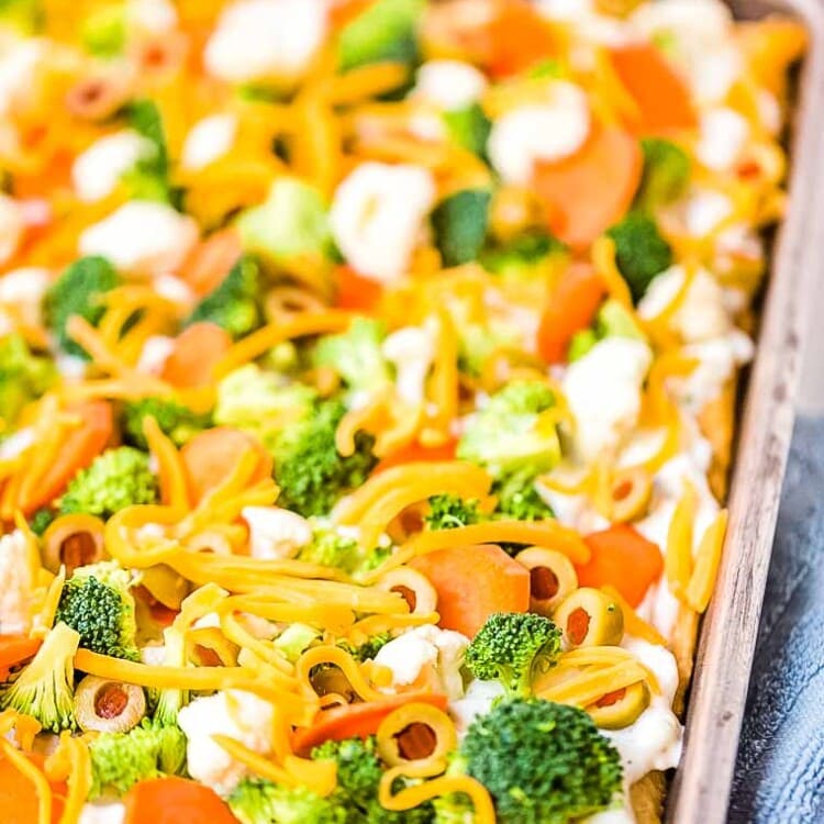 Veggie Pizza on baking sheet