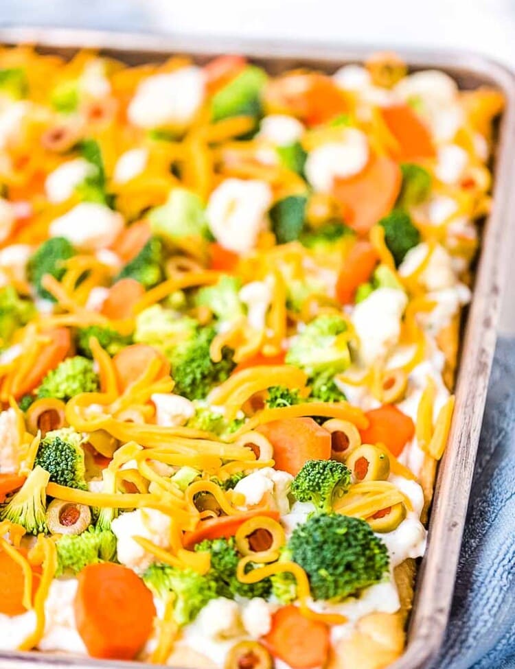 Veggie Pizza on baking sheet