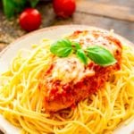 White Plate with Crock Pot Chicken Parmesan