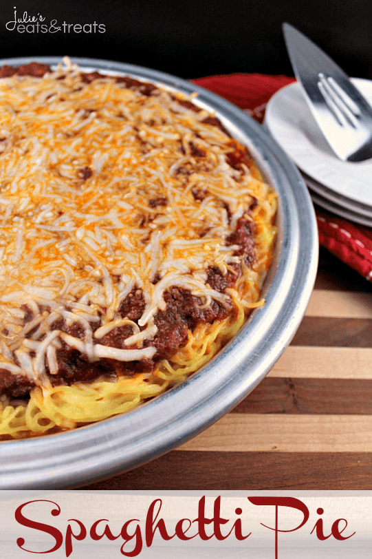 Spaghetti Pie ~ Hearty Meat Sauce Piled high on a bed of Spaghetti!