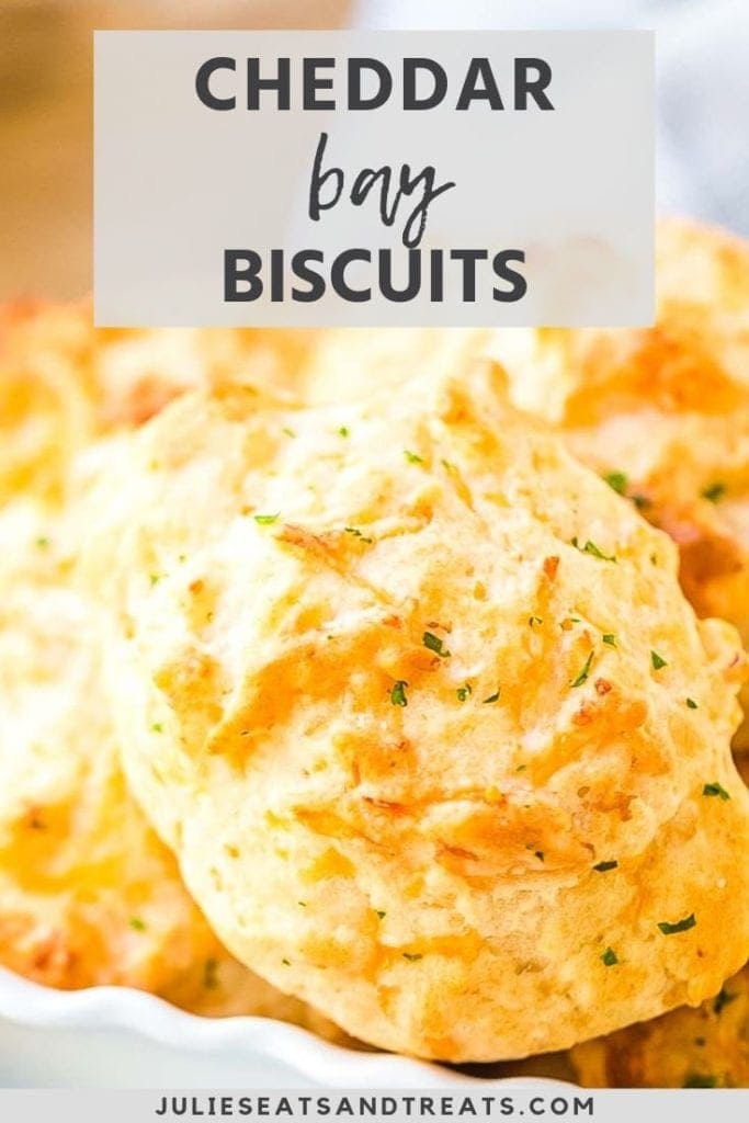 Cheddar bay biscuits in a white bowl close up