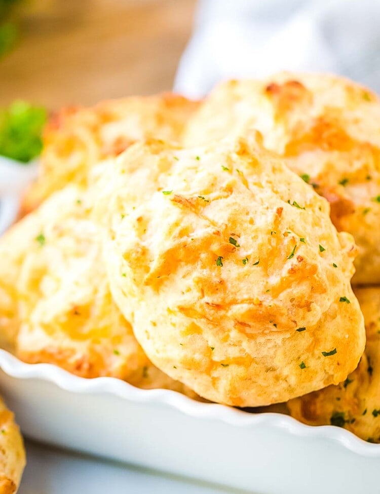 Cheddar Bay Biscuits in a white dish