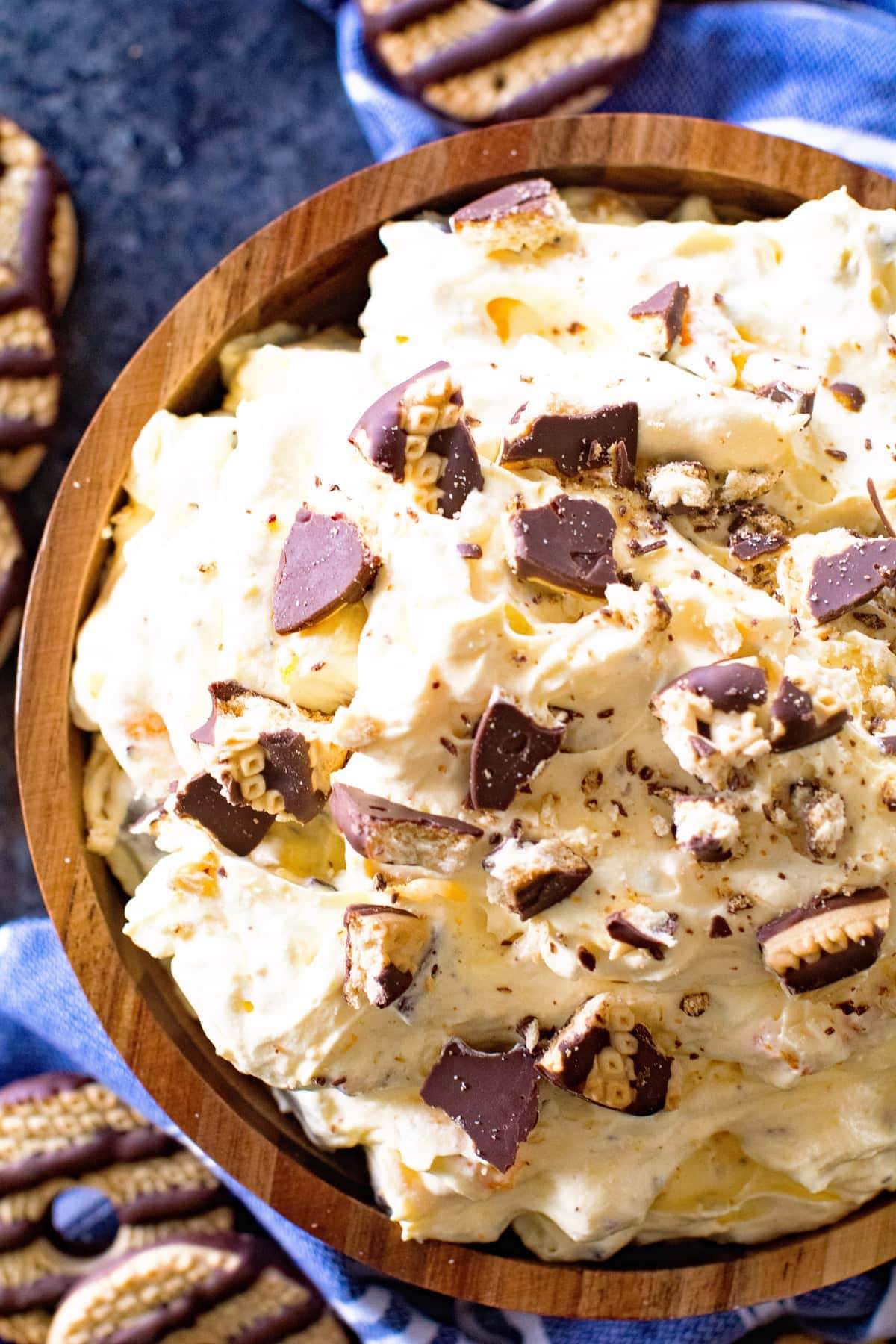 Cookie Salad in wood Bowl Overhead