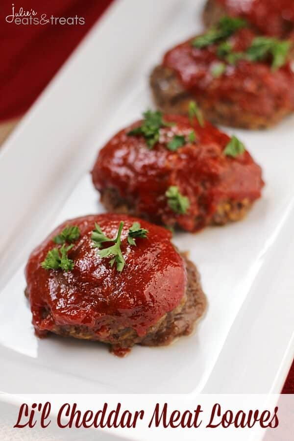 Li'l Cheddar Meat Loaves ~ Soon to be your family's favorite meal! Perfect mini meat loaves loaded with cheddar cheese!
