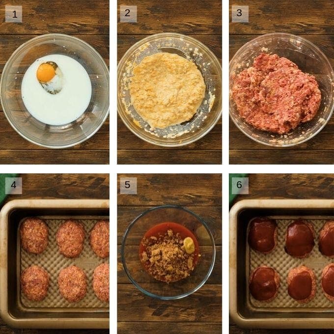 Photo Collage of steps of making mini meatloaf