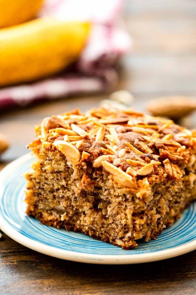 Slice of Banana Coffee Cake on plate