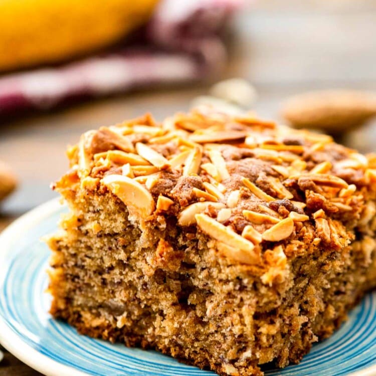 Slice of Banana Coffee Cake on plate