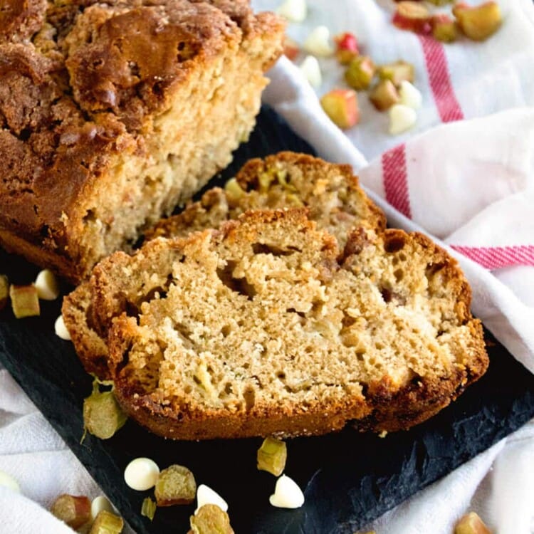 Buttermilk Rhubarb Bread ~ Quick, Easy Bread Recipe Loaded with Rhubarb and White Chocolate Chips!