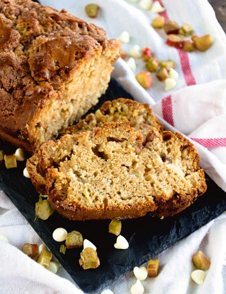 Buttermilk Rhubarb Bread ~ Quick, Easy Bread Recipe Loaded with Rhubarb and White Chocolate Chips!