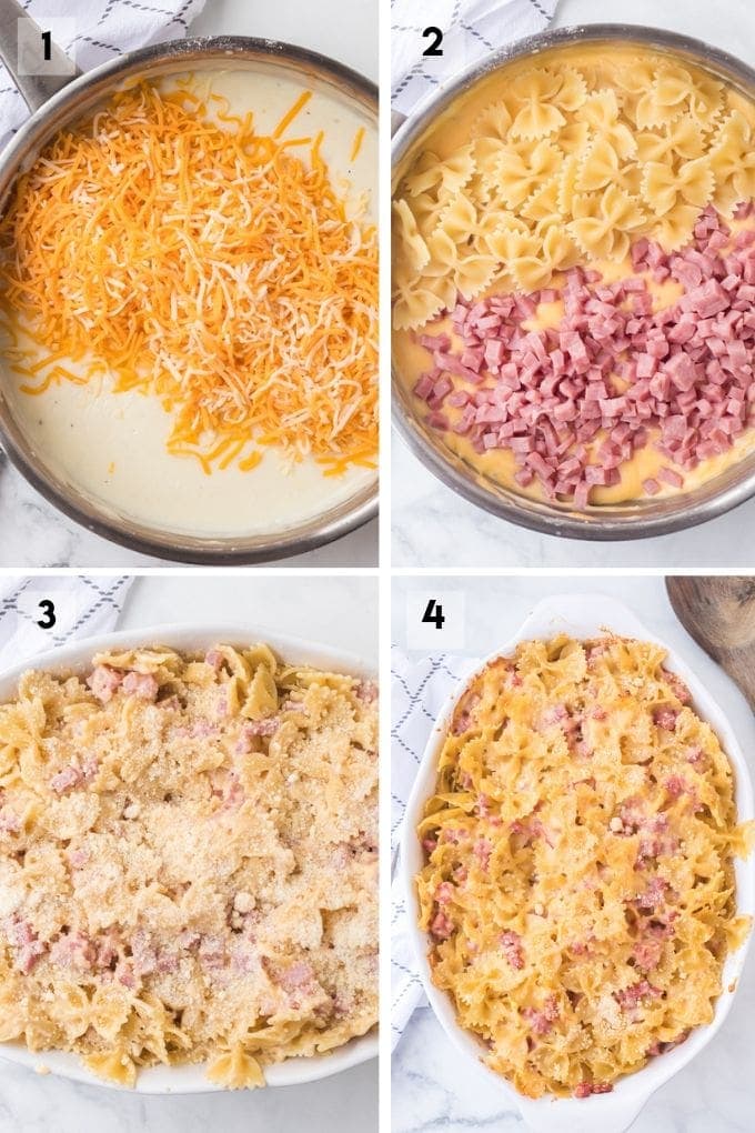 Cheesy Ham Bow Tie Pasta Collage