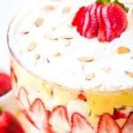 Banana split english trifle in glass bowl