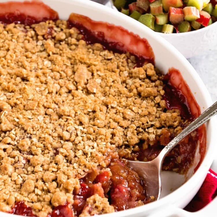 Strawberry Rhubarb Crisp ~ Crunchy Streusel Crust Layered with Strawberries and Rhubarb then topped with more Struesel!