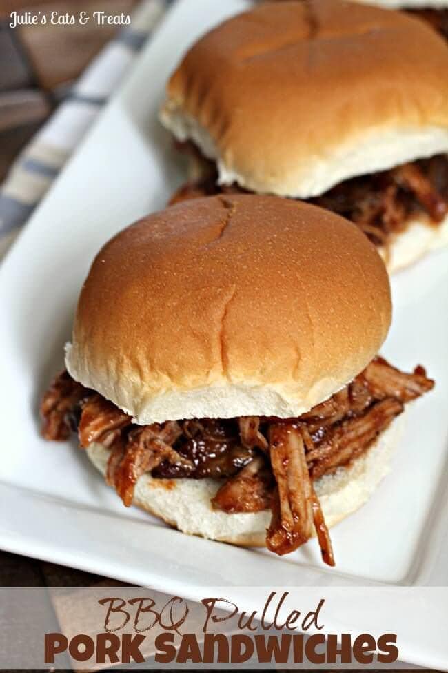 BBQ Pulled Pork Sandwiches ~ Savory smoke flavored pulled pork piled high! via www.julieseatsandtreats.com