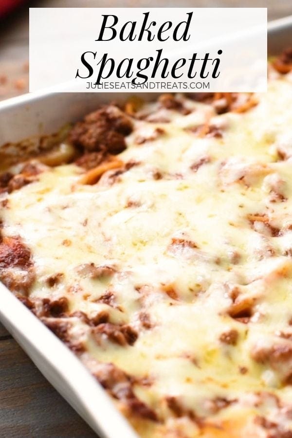 Baked spaghetti in a casserole dish