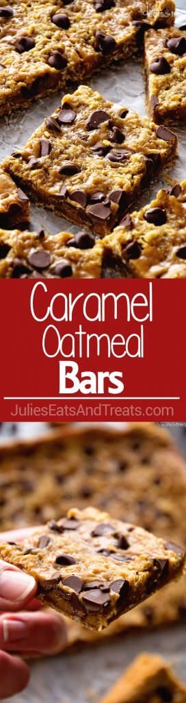 Caramel Oatmeal Bars ~ These Oatmeal Bars Have a Delicious, Ooey, Gooey Layer of Caramel and Sweet Chocolate Chips! Quick, Easy Dessert for Anyone!