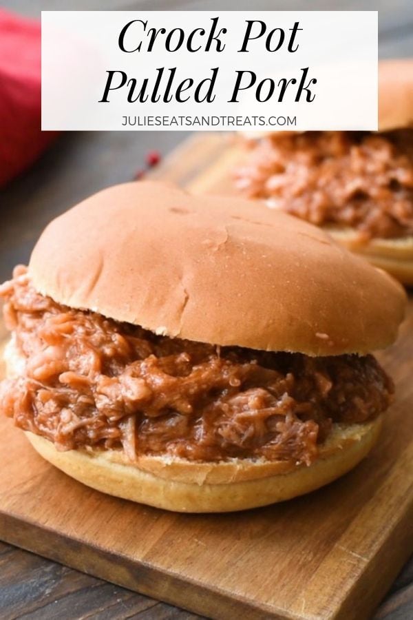 Crock Pot Pulled Pork sandwich on a cutting board