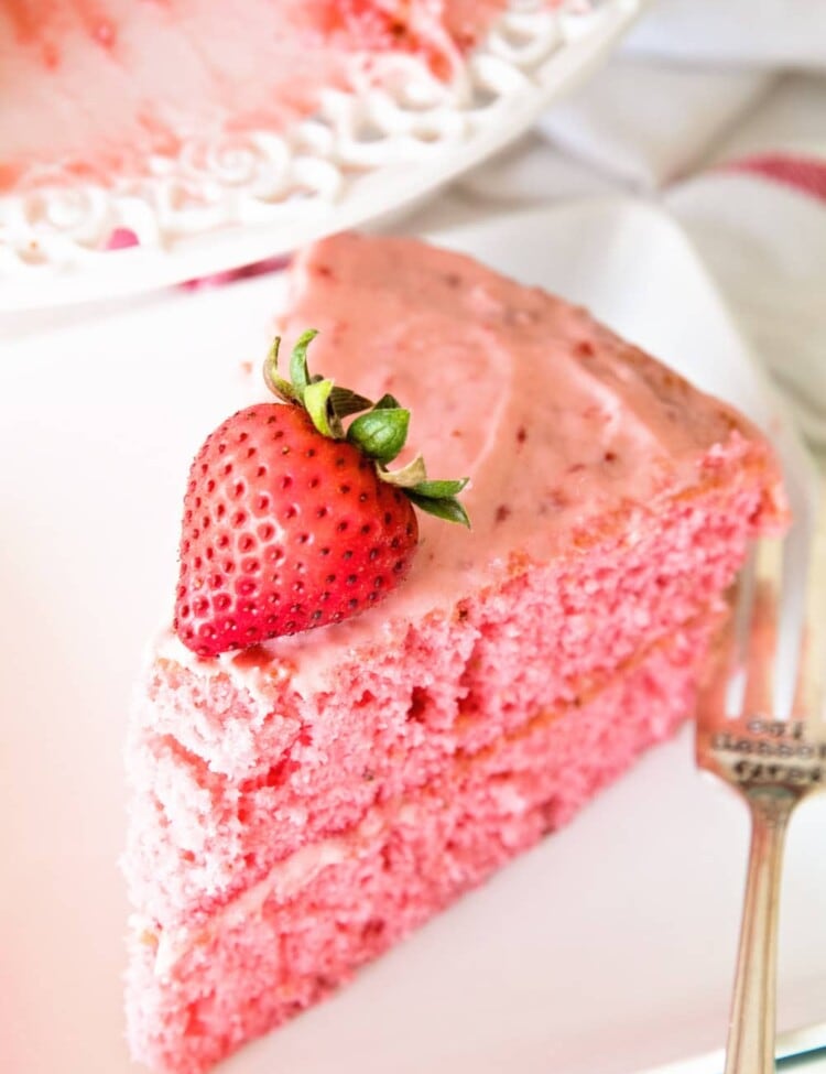 Easy Fresh Strawberry Cake ~ Starts with a Boxed Mix and is Dressed Up Fresh Strawberries and Iced with a Fresh Strawberry Frosting!