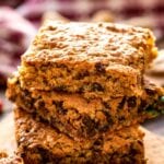 Stack of three monster cookie bars