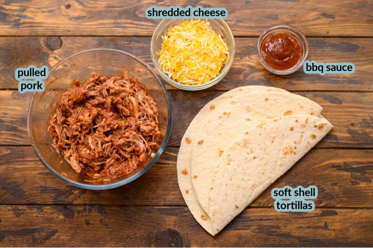 Pic of pulled pork cheese bbq sauce and tortillas