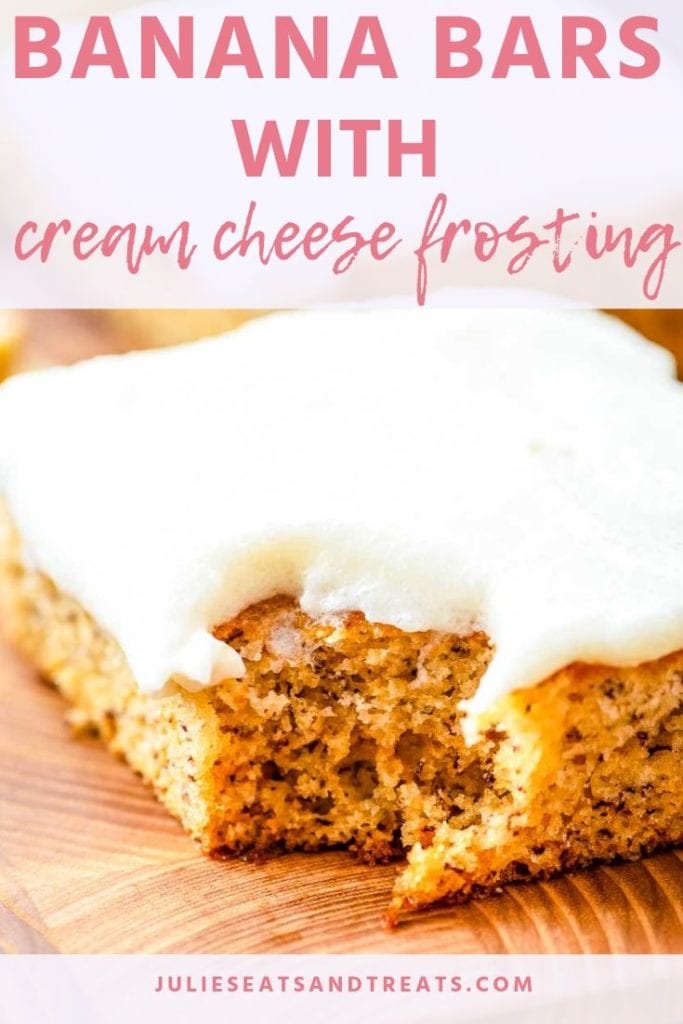 Banana bar with cream cheese frosting with a bite out of it