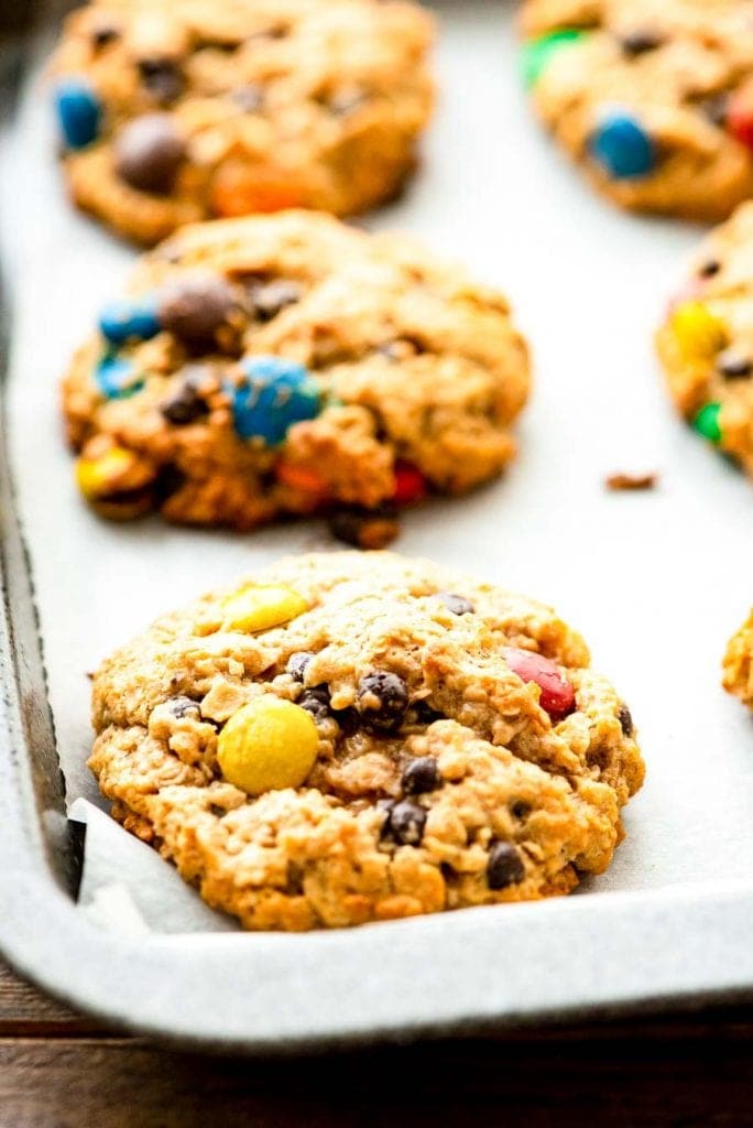 Sheet pan with monster cookies