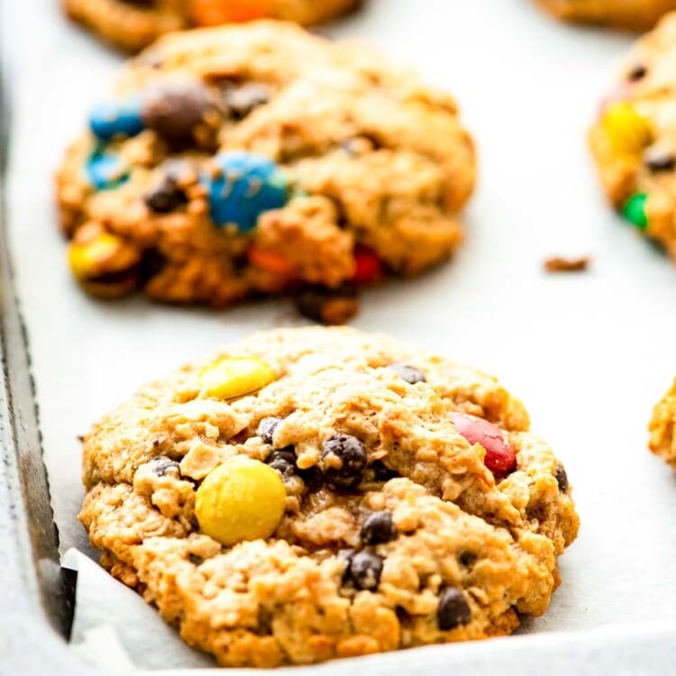 Sheet pan with monster cookies