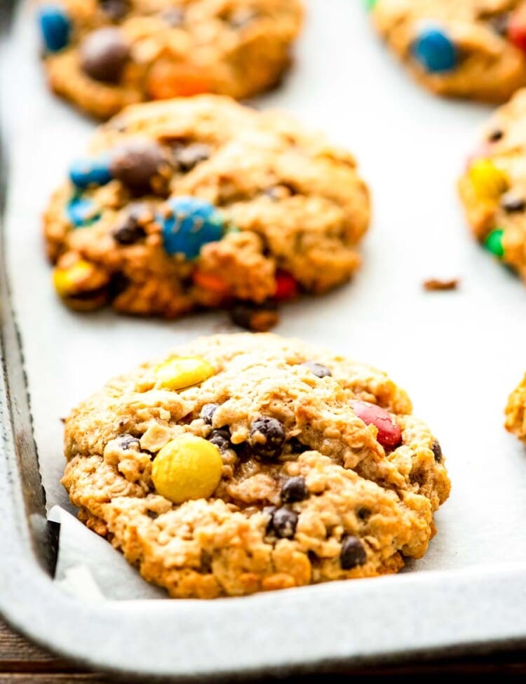 Sheet pan with monster cookies