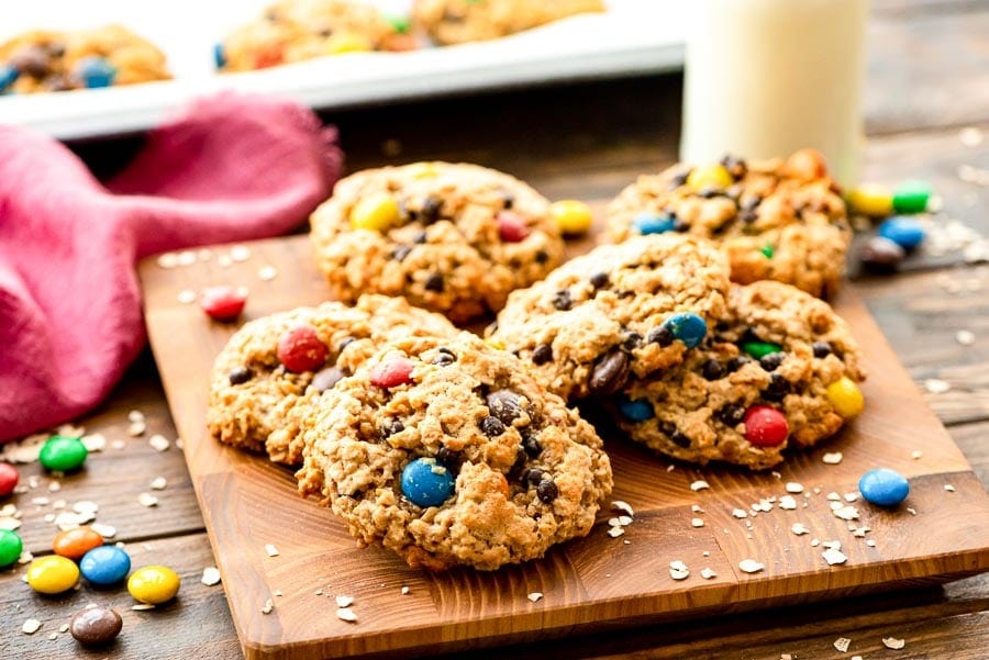 Wood cutting board with monster cookies