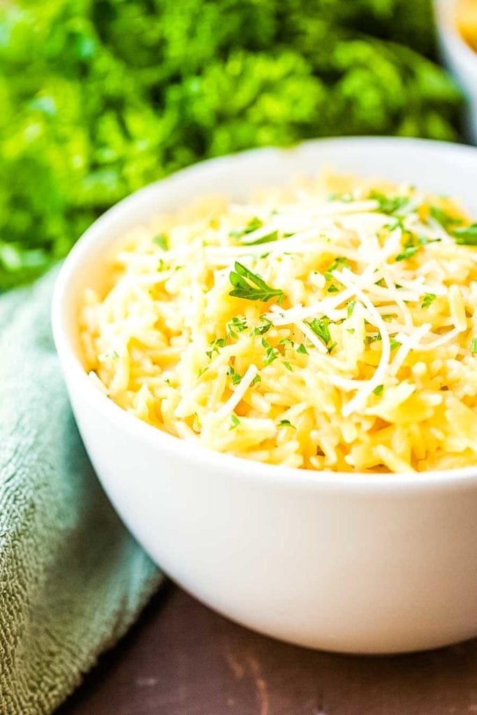 White bowl of Parmesan Orzo Recipe