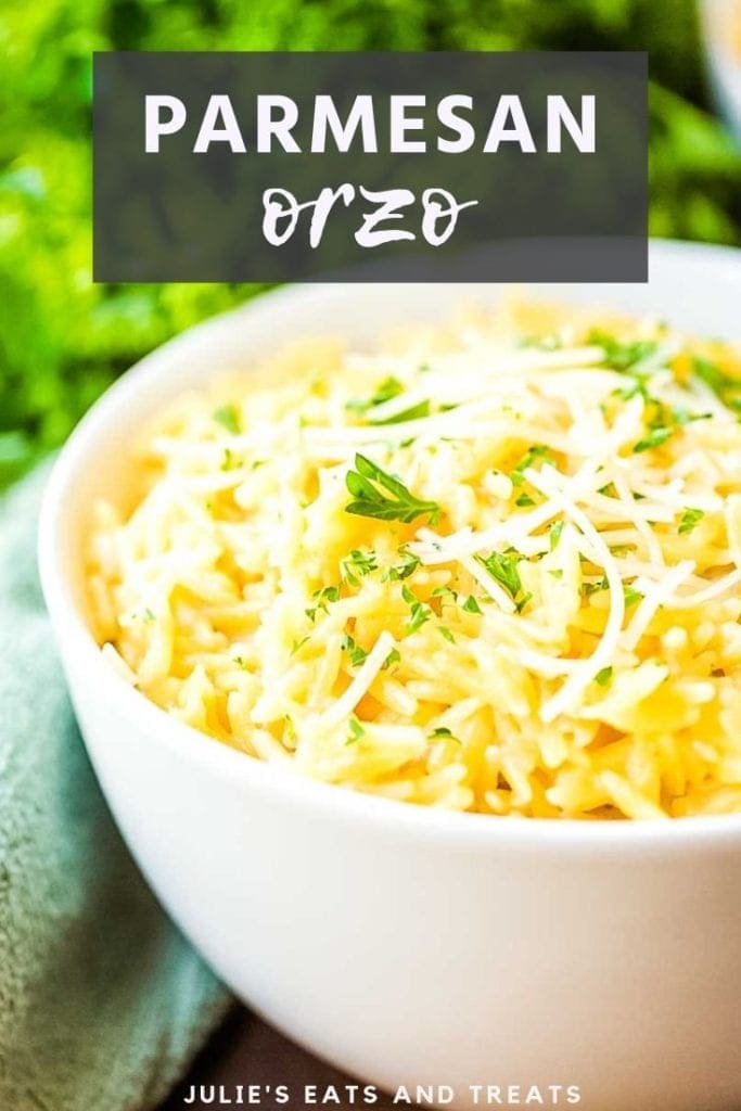 Parmesan Orzo in a white bowl