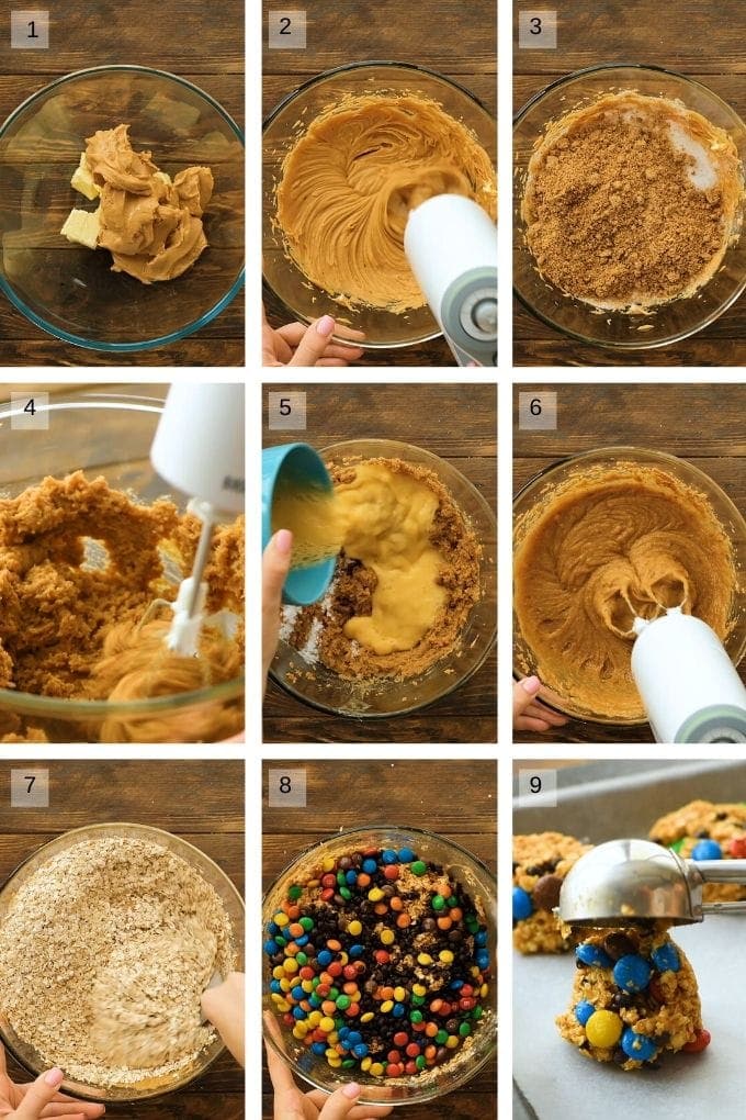 Photo collage on how to make monster cookies