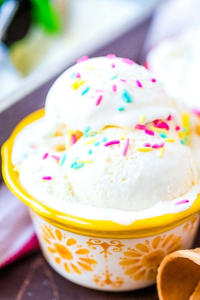 Cake Batter Ice Cream in bowl