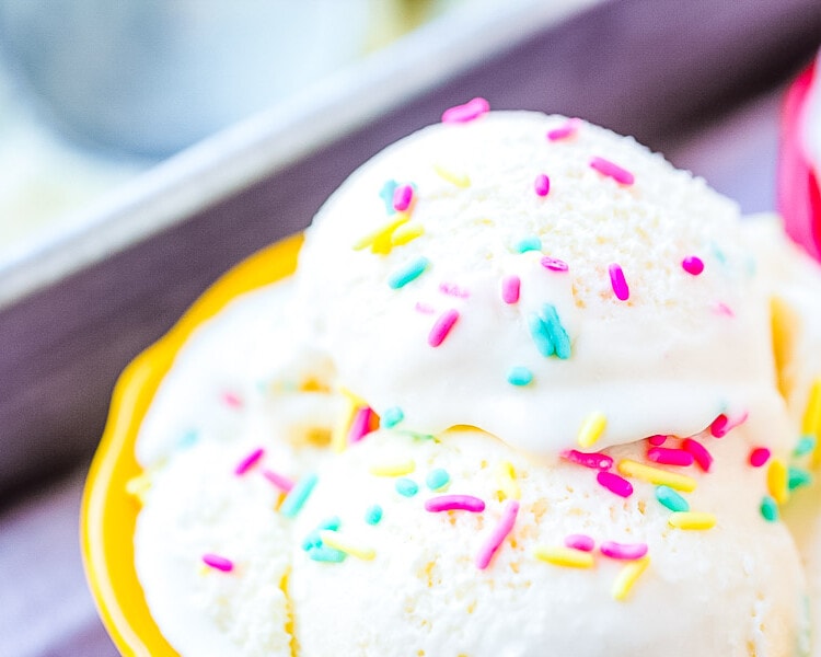 Bowl of Cake Batter Ice Cream with sprinkles