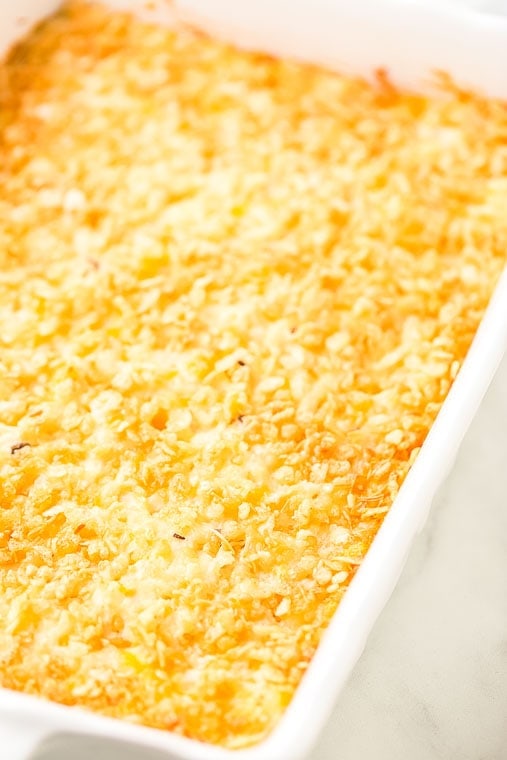 Cheesy Hashbrown Casserole Recipe in pan