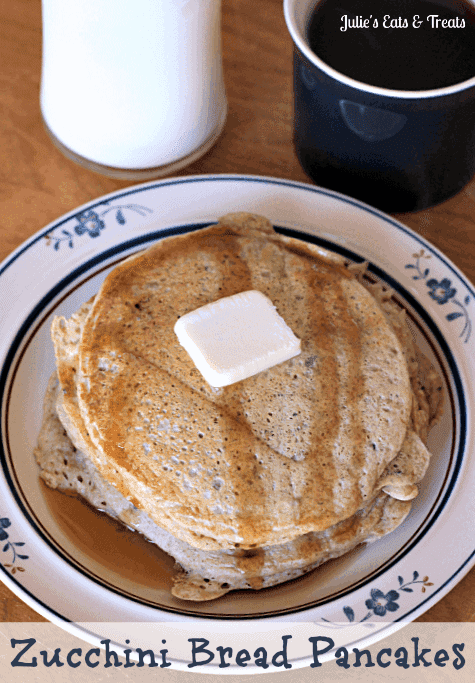 Zucchini Bread Pancakes ~ The yummy taste of Zucchini Bread in your pancakes! via www.julieseatsandtreats.com #recipe #breakfast