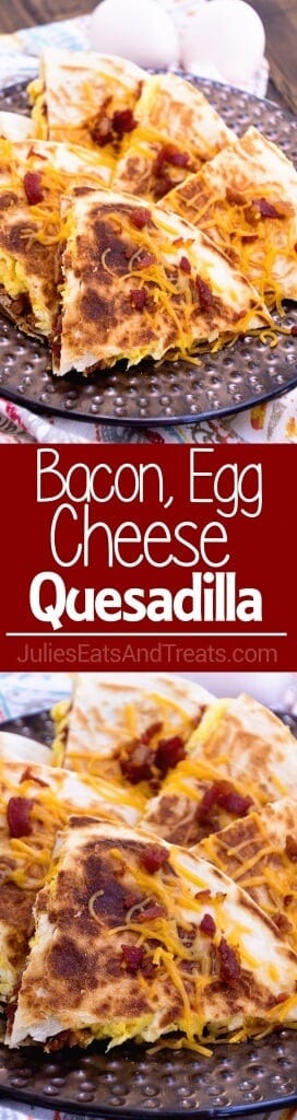 Bacon, Egg & Cheese Quesadillas Recipe ~ Crispy, Pan Fried Tortillas Stuffed with Bacon, Egg & Cheese! Makes the Perfect Quick, Easy Breakfast Recipe!