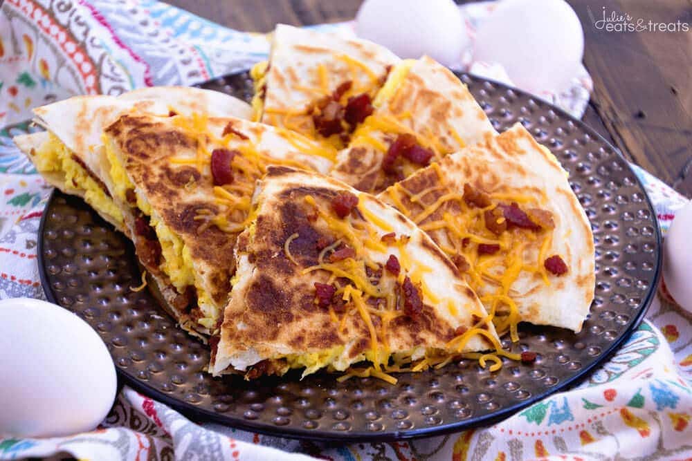 Bacon, Egg & Cheese Quesadillas Recipe ~ Crispy, Pan Fried Tortillas Stuffed with Bacon, Egg & Cheese! Makes the Perfect Quick, Easy Breakfast Recipe!