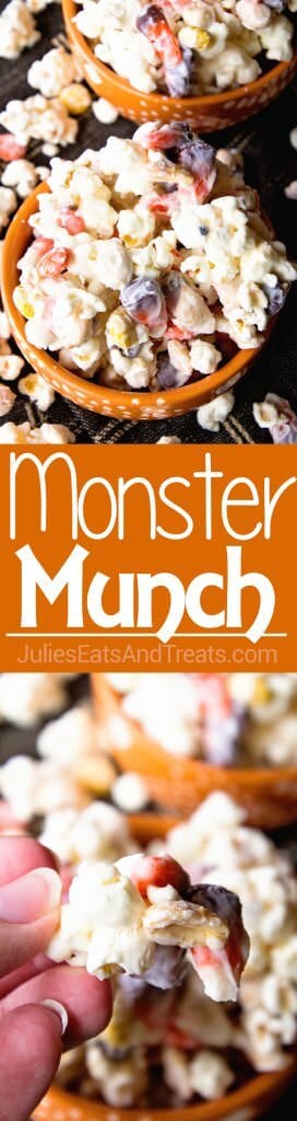 Monster Munch Halloween Snack Mix ~ Sweet & Salty Snack Mix Loaded with Popcorn, Candy Corn, Peanuts & Reese's Pieces!