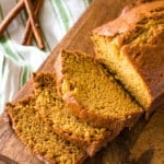 Loaf of pumpkin bread recipe sliced