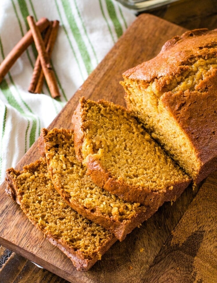 Loaf of pumpkin bread recipe sliced