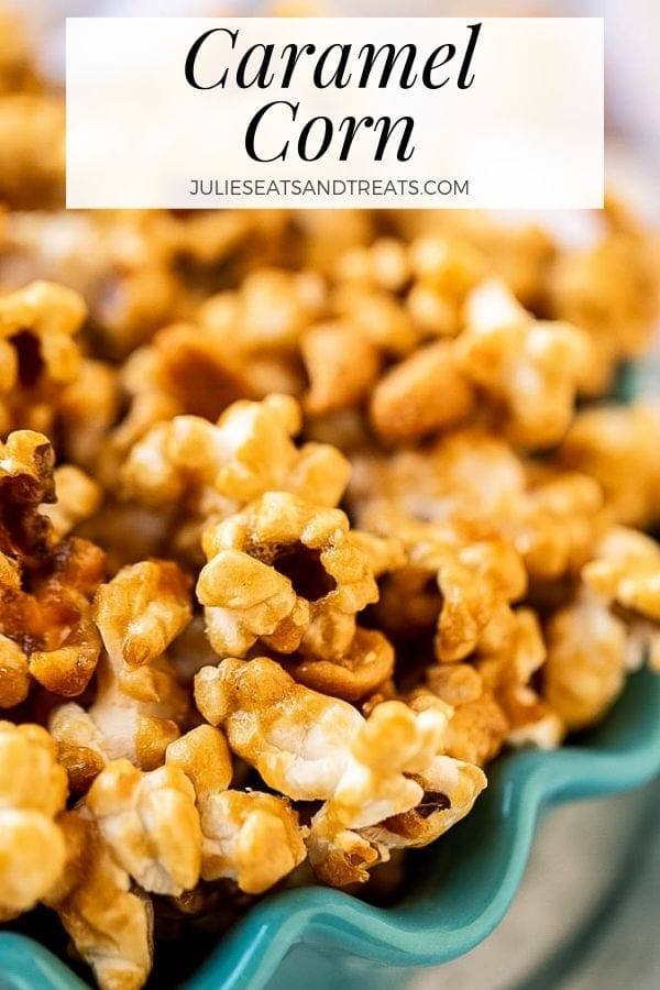 Caramel corn in a blue bowl